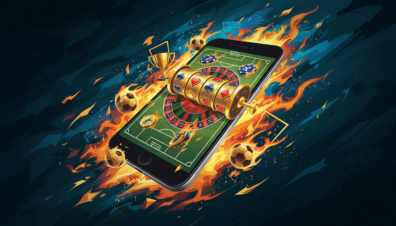 smartphone glowing with a casino game screen, on-the-go theme